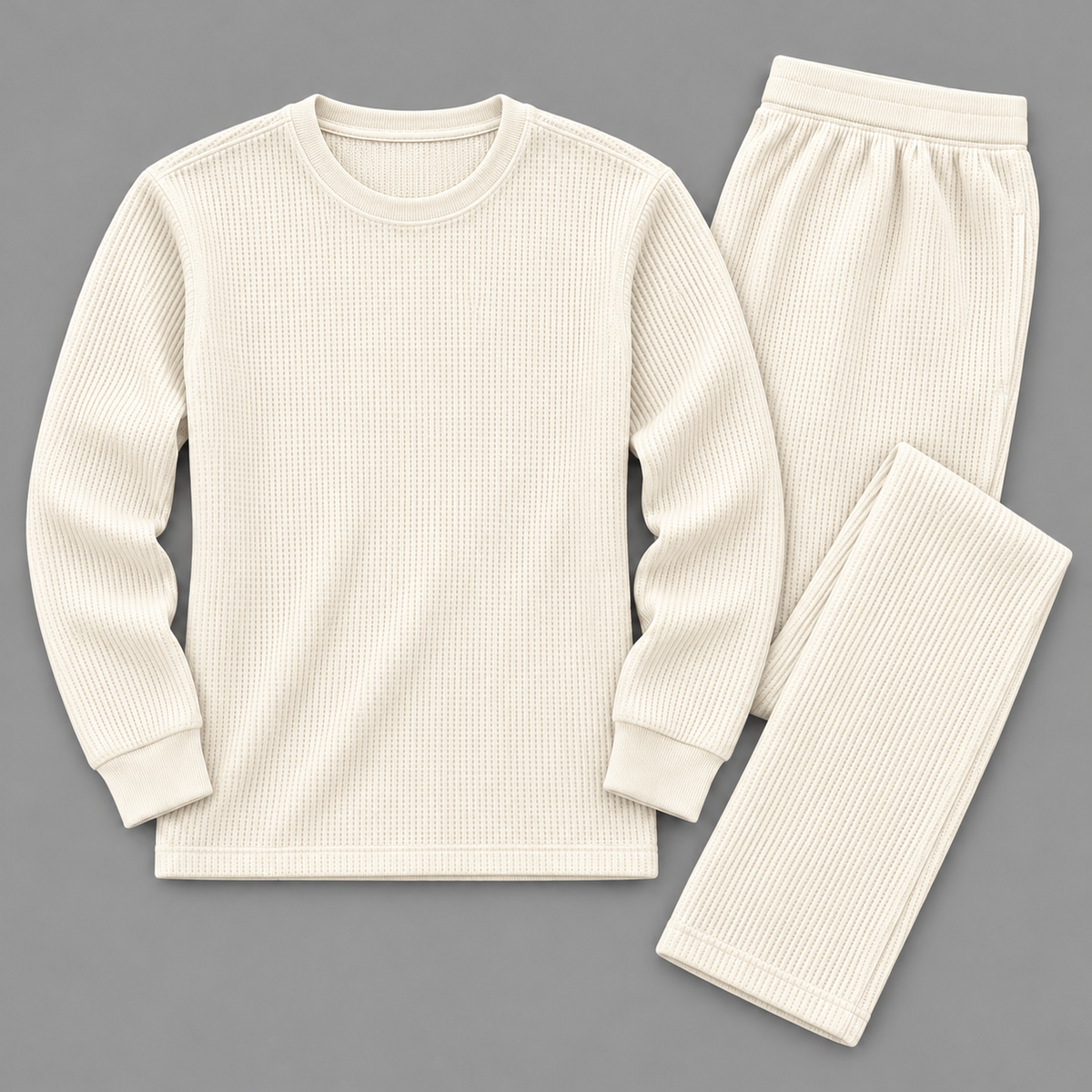 Men's Waffle Knit Thermal Crewneck & Trousers Co-Ord Set – Multiple Colors Available