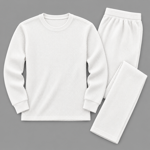 Men's Waffle Knit Thermal Crewneck & Trousers Co-Ord Set – Multiple Colors Available