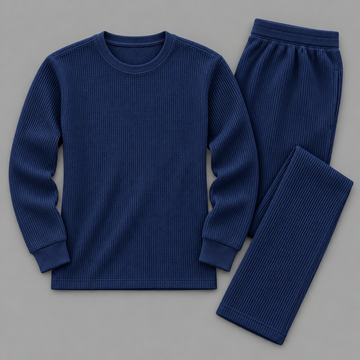 Men's Waffle Knit Thermal Crewneck & Trousers Co-Ord Set – Multiple Colors Available