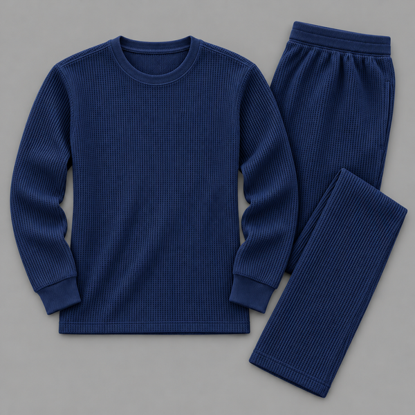 Men's Waffle Knit Thermal Crewneck & Trousers Co-Ord Set – Multiple Colors Available