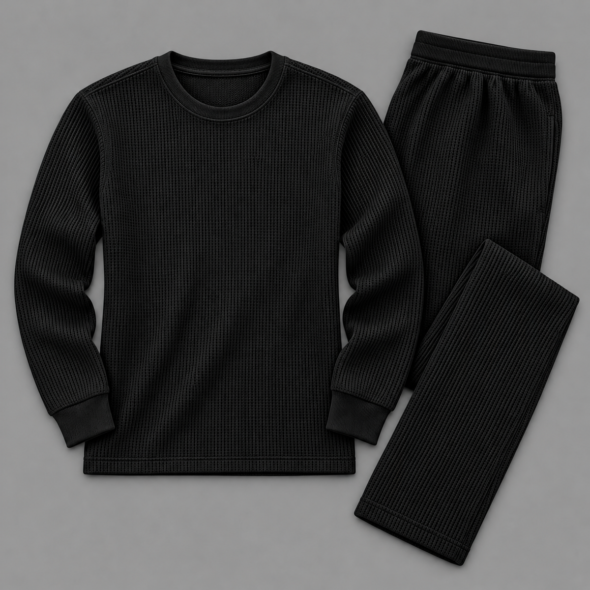 Men's Waffle Knit Thermal Crewneck & Trousers Co-Ord Set – Multiple Colors Available