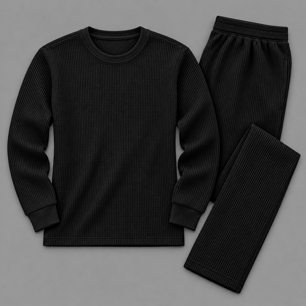 Men's Waffle Knit Thermal Crewneck & Trousers Co-Ord Set – Multiple Colors Available